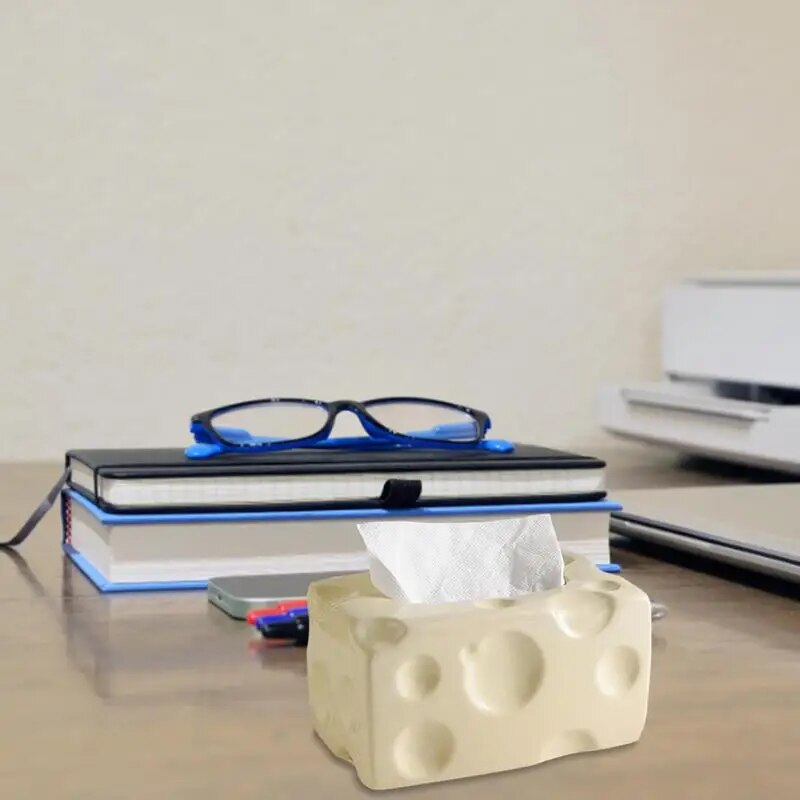 Tissue Box Cheese Ceramic Paper Towel Case Facial Tissue Box Holder Creative Napkin Dispenser Storage Box With Non-Slip Pad