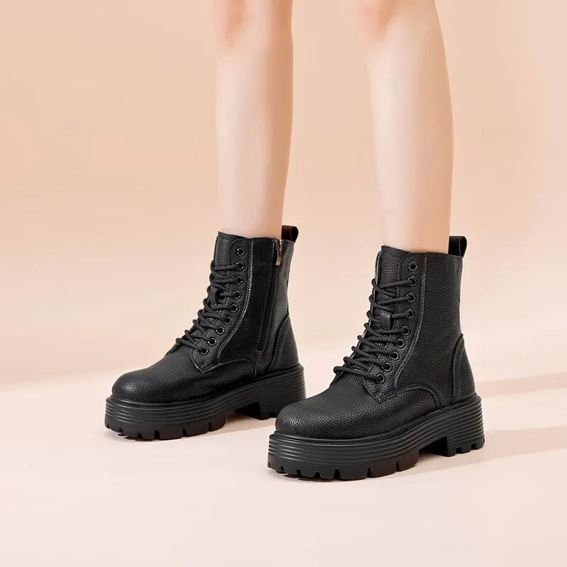 AIYUQI Boots Women 2023 Autumn New Genuine Leather Suede chunky Women Short Boots British Style Women Motorcycle Boots