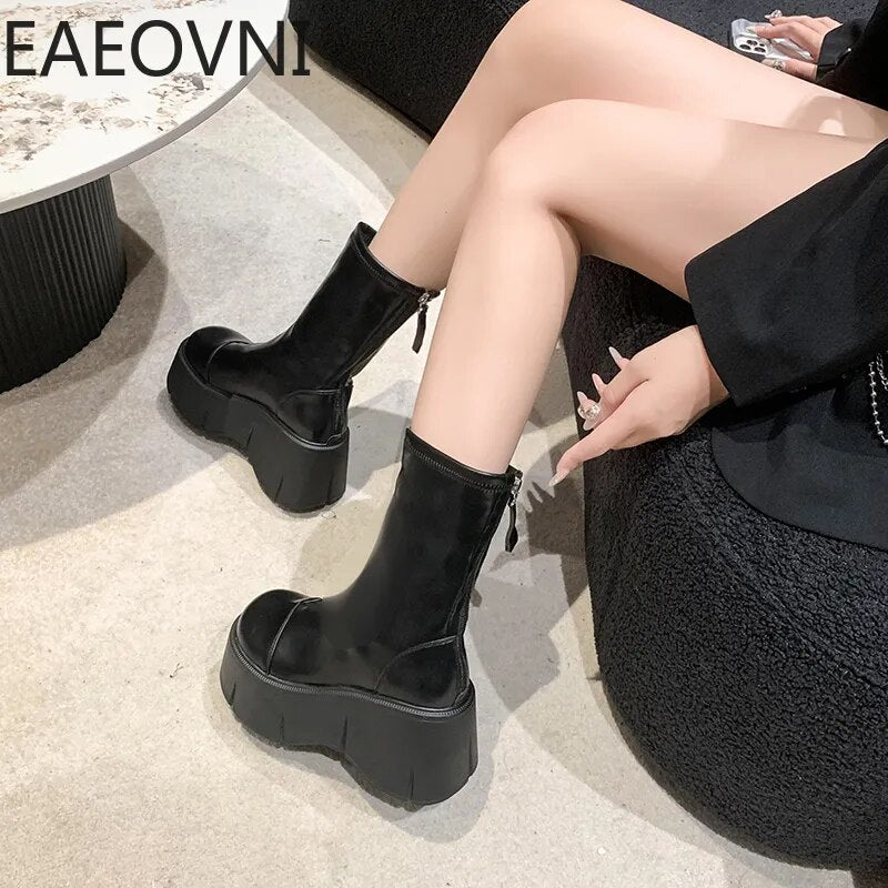 Punk Boots For Women Fashion Back Zippers Short Boots Female High Platform Thick Bottom Ladies Elegant Ankle Boots