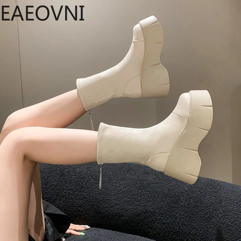 Punk Boots For Women Fashion Back Zippers Short Boots Female High Platform Thick Bottom Ladies Elegant Ankle Boots
