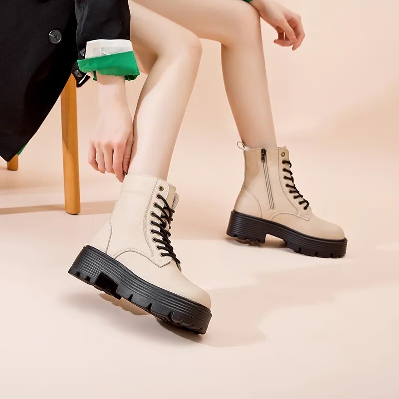 AIYUQI Boots Women 2023 Autumn New Genuine Leather Suede chunky Women Short Boots British Style Women Motorcycle Boots