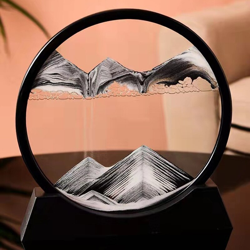 7 Inch Round Moving Sand Art Picture Quicksand Painting Glass 3D Hourglass Sandscape In Motion Display Flowing Sand Frame Decor