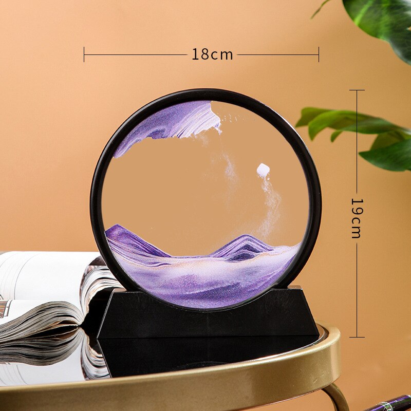 7 Inch Round Moving Sand Art Picture Quicksand Painting Glass 3D Hourglass Sandscape In Motion Display Flowing Sand Frame Decor