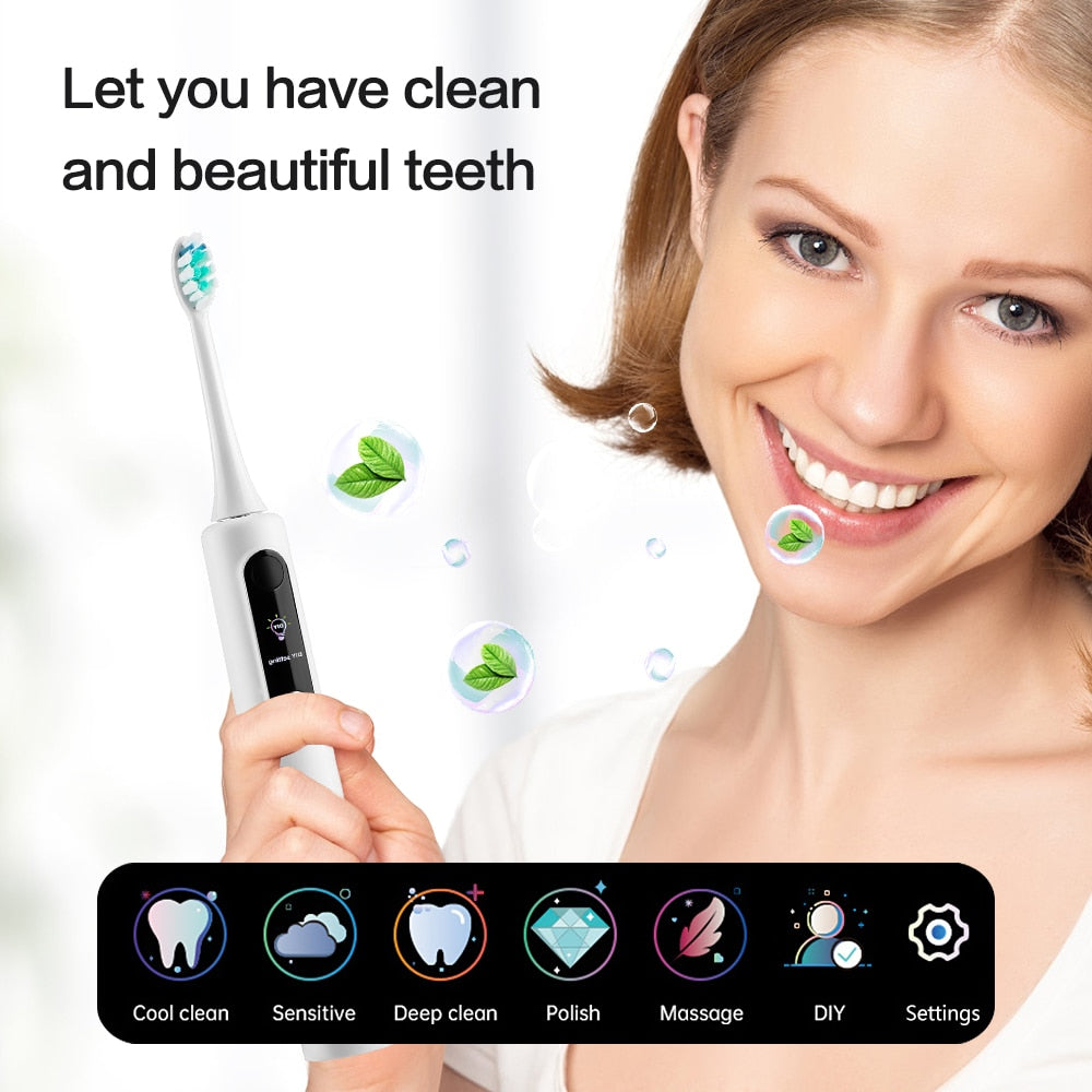 Smart Electric Sonic Toothbrush Portable Wireless Teeth Cleaning Device Adult Toothbrush DIY Cleaning Mode Teeth Whitening