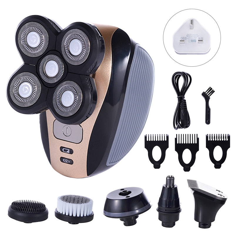 5 In 1 Electric Shaver For Men Bald Head Polish Hair Clipper Trimmer Floating 5 Blade Heads Shaving Machine Rechargeable Razors