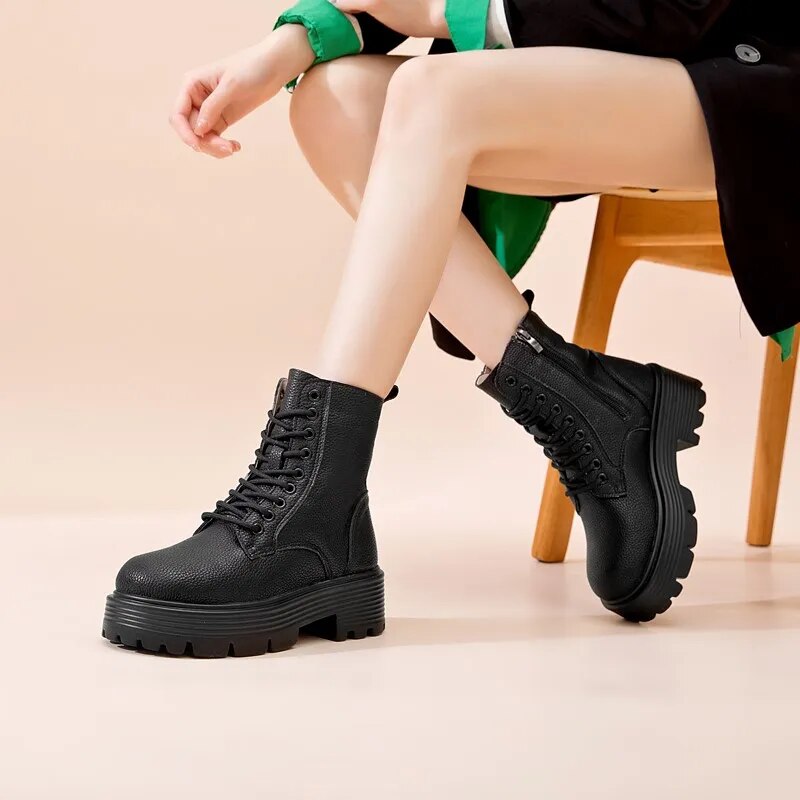AIYUQI Boots Women 2023 Autumn New Genuine Leather Suede chunky Women Short Boots British Style Women Motorcycle Boots