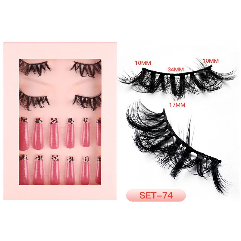 1Set Natural Wild Eyelashes with False Nail Packing Boxes Set Package 3D Fluffy Imitation Mink Lashes Nail Art Suit Box