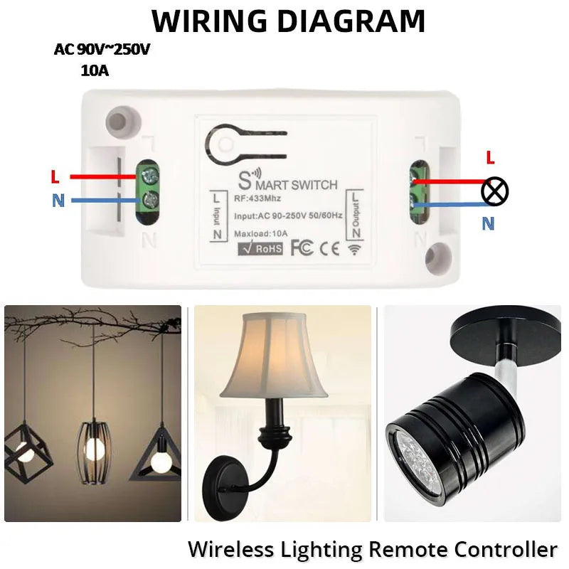 Diese 433Mhz wireless Wall Switch rf 86 wall panel transmitter Safety Switch and AC 110V 220V relay interruptor for Light Lamp