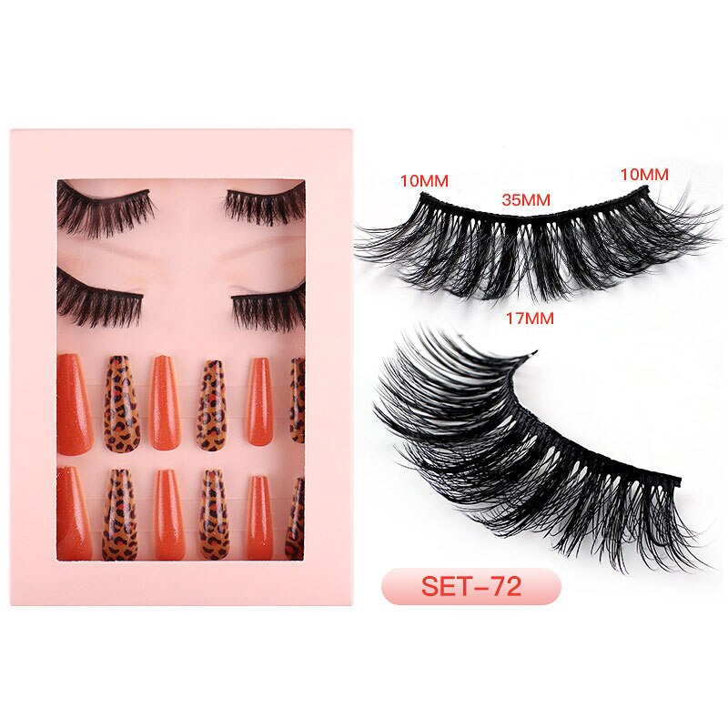 1Set Natural Wild Eyelashes with False Nail Packing Boxes Set Package 3D Fluffy Imitation Mink Lashes Nail Art Suit Box
