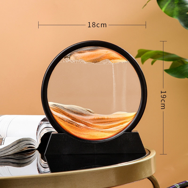 7 Inch Round Moving Sand Art Picture Quicksand Painting Glass 3D Hourglass Sandscape In Motion Display Flowing Sand Frame Decor