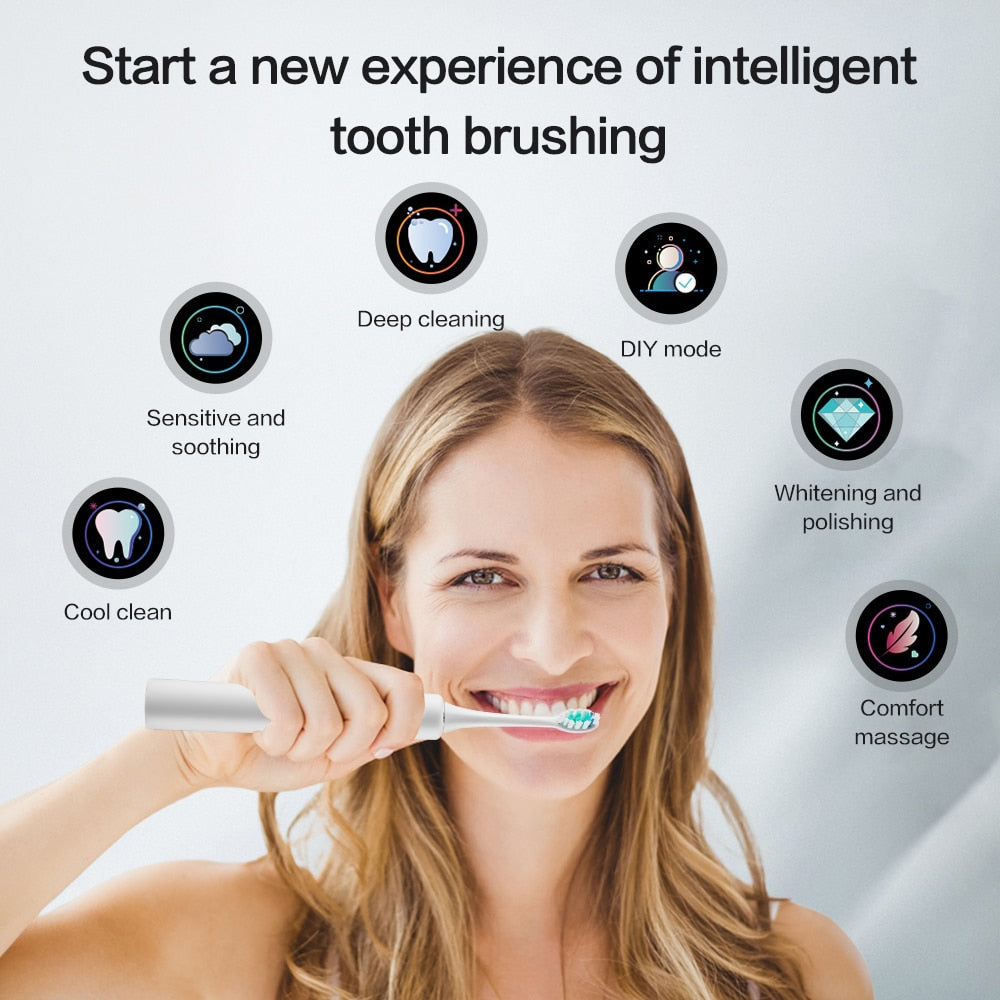 Smart Electric Sonic Toothbrush Portable Wireless Teeth Cleaning Device Adult Toothbrush DIY Cleaning Mode Teeth Whitening