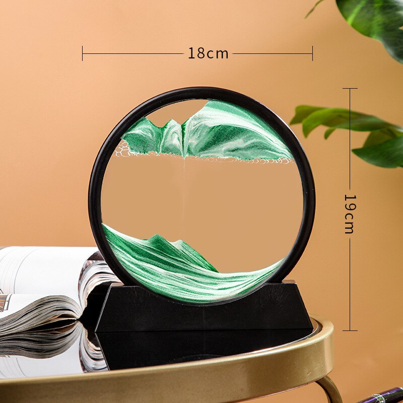 7 Inch Round Moving Sand Art Picture Quicksand Painting Glass 3D Hourglass Sandscape In Motion Display Flowing Sand Frame Decor