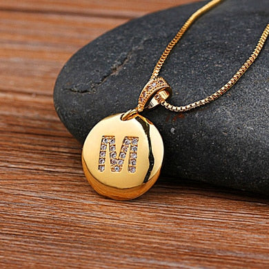 AIBEF Fashion Initial 26 Letter Necklace Gold Chain Charm Name Necklaces Pendants Copper Jewelry Statement Necklace For Women