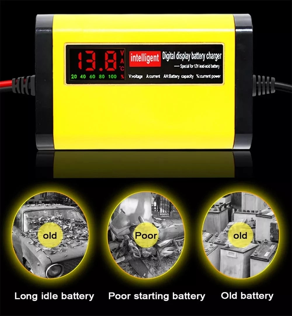 12V 2A Car Auto Battery Charger LED Display 220V 110V EU US Smart Automotive Truck Motorcycle Car Charger For 12V 12AH 14AH 20AH