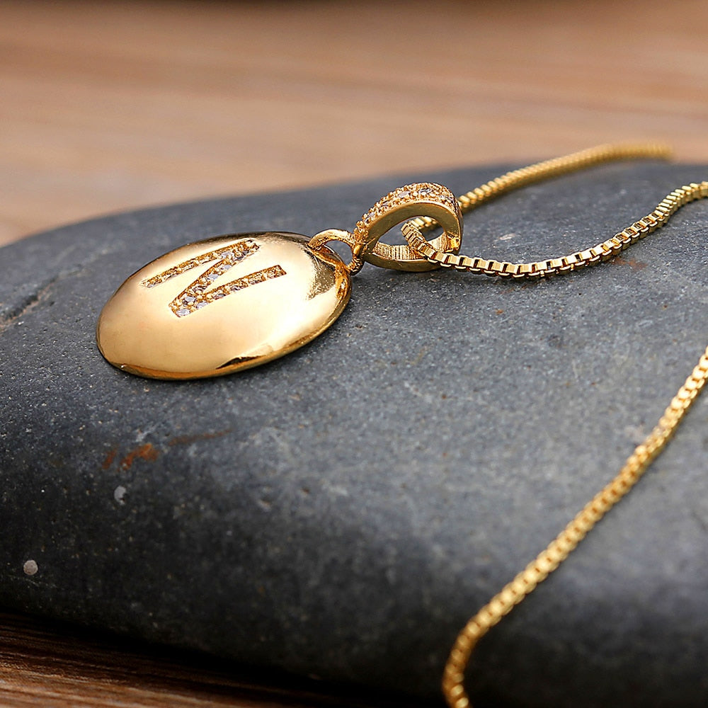 AIBEF Fashion Initial 26 Letter Necklace Gold Chain Charm Name Necklaces Pendants Copper Jewelry Statement Necklace For Women