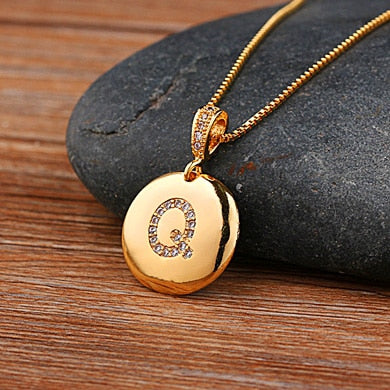 AIBEF Fashion Initial 26 Letter Necklace Gold Chain Charm Name Necklaces Pendants Copper Jewelry Statement Necklace For Women