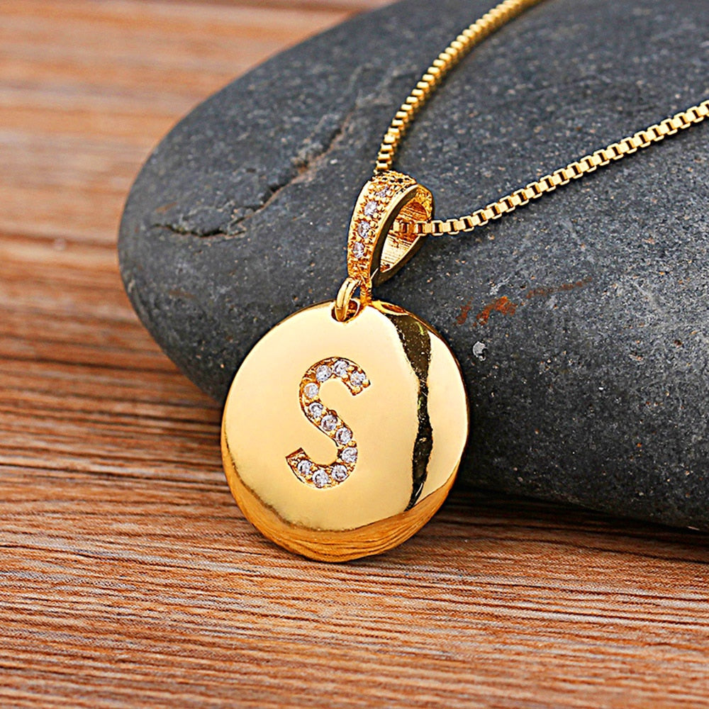 AIBEF Fashion Initial 26 Letter Necklace Gold Chain Charm Name Necklaces Pendants Copper Jewelry Statement Necklace For Women