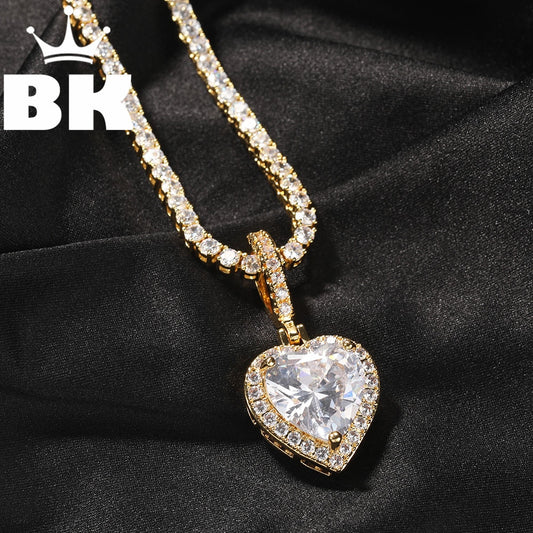 Collar con colgante en forma de corazón de durazno, Color psicodélico, hip hop, Circonia cúbica, Zirconia, circonita, zirconita, circón