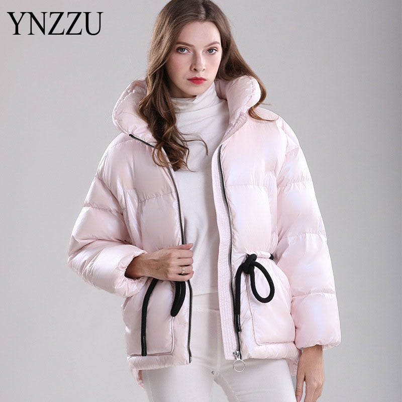 Casual Winter Down coat Women's Thick warm 2021 New Adjustable waist Female High collar Short Jacket Loose Outwear YNZZU 9O302