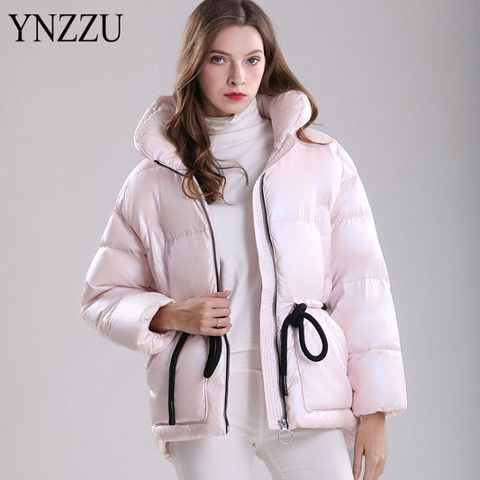 Casual Winter Down coat Women's Thick warm 2021 New Adjustable waist Female High collar Short Jacket Loose Outwear YNZZU 9O302