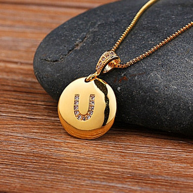 AIBEF Fashion Initial 26 Letter Necklace Gold Chain Charm Name Necklaces Pendants Copper Jewelry Statement Necklace For Women