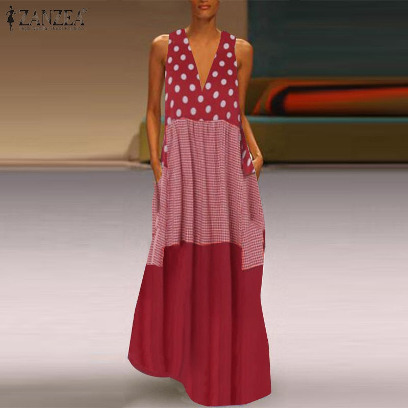 Women's Bohemian Ruffle Sundress 2022 ZANZEA Summer Sleeveless Floral Printed Maxi Long Dress Casual Loose Party Tanks Vestido
