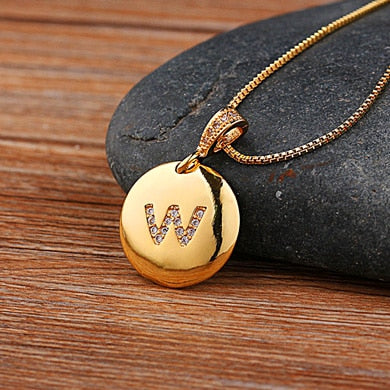 AIBEF Fashion Initial 26 Letter Necklace Gold Chain Charm Name Necklaces Pendants Copper Jewelry Statement Necklace For Women