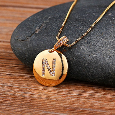 AIBEF Fashion Initial 26 Letter Necklace Gold Chain Charm Name Necklaces Pendants Copper Jewelry Statement Necklace For Women