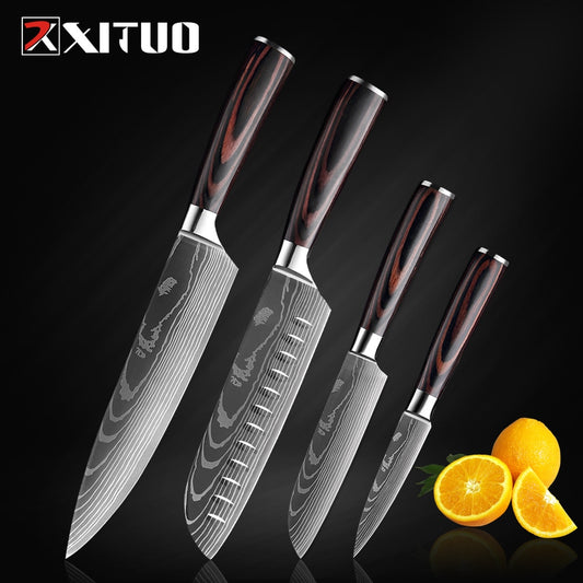 XITUO Kitchen Knife Japanese Knife Cooking Set 3" 5" 7" 8" inch+Laser Damascus Pattern Paring Fruit Vege Chef Knife Kitchen Tool