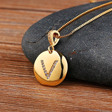 AIBEF Fashion Initial 26 Letter Necklace Gold Chain Charm Name Necklaces Pendants Copper Jewelry Statement Necklace For Women