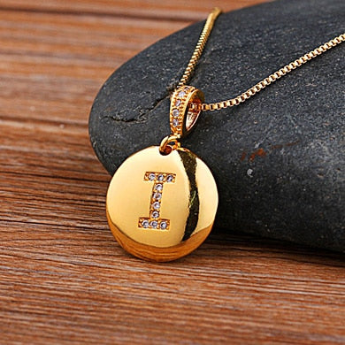 AIBEF Fashion Initial 26 Letter Necklace Gold Chain Charm Name Necklaces Pendants Copper Jewelry Statement Necklace For Women