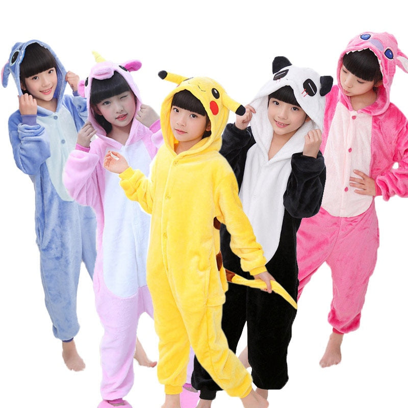 Unicorn Pajamas Onesie Kids Kigurumi Pyjama Panda Licorne Stitch Pijama Boy Girl Flannel Pajama Christmas Party Cosplay Clothes