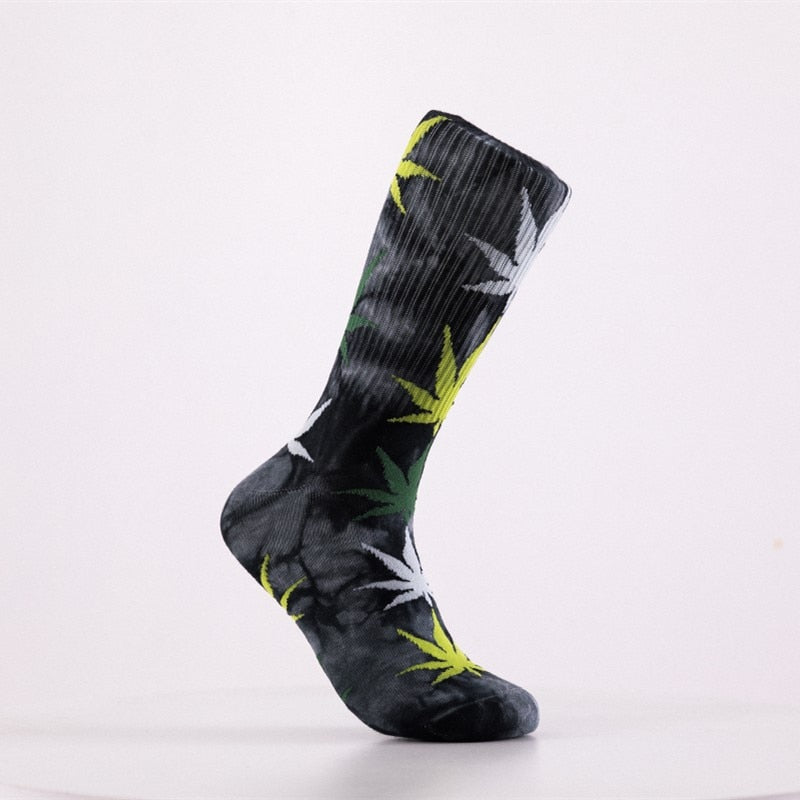 2022 High-quality Tie-dyed Maple Leaf Socks Long Fashion Weed Socks Men Skateboard Hiphop Socks Meias Women Couple Socks 1 Pairs