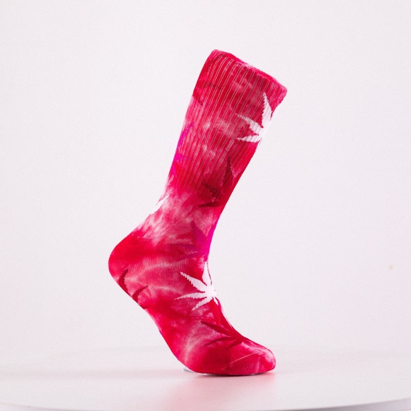 2022 High-quality Tie-dyed Maple Leaf Socks Long Fashion Weed Socks Men Skateboard Hiphop Socks Meias Women Couple Socks 1 Pairs