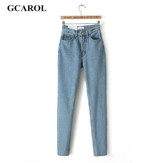 GCAROL Women High Waist Denim Jeans Vintage Slim Mom Style Pencil Jeans High Quality Basic Denim Pants For 4 Season