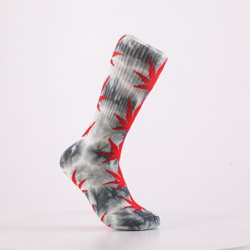 2022 High-quality Tie-dyed Maple Leaf Socks Long Fashion Weed Socks Men Skateboard Hiphop Socks Meias Women Couple Socks 1 Pairs