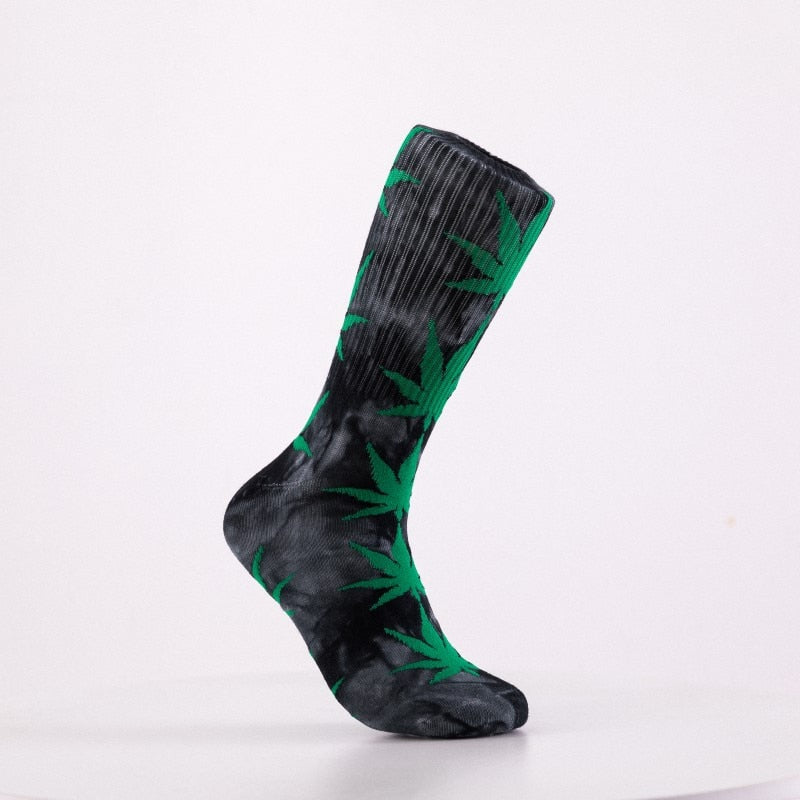 2022 High-quality Tie-dyed Maple Leaf Socks Long Fashion Weed Socks Men Skateboard Hiphop Socks Meias Women Couple Socks 1 Pairs