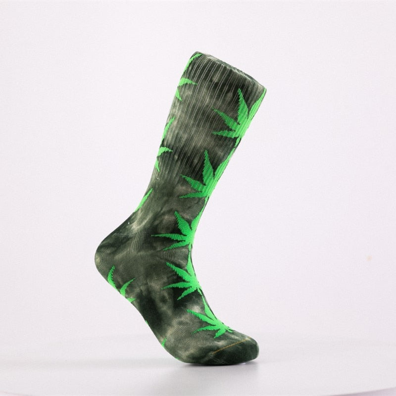 2022 High-quality Tie-dyed Maple Leaf Socks Long Fashion Weed Socks Men Skateboard Hiphop Socks Meias Women Couple Socks 1 Pairs