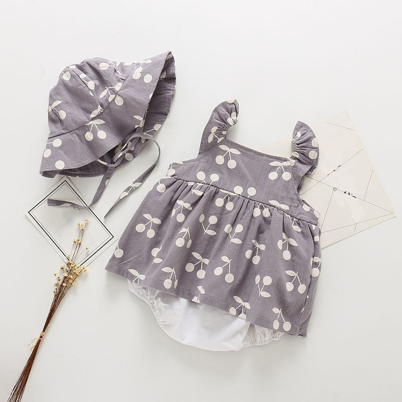 Humor Bear Summer Baby Clothes Brand New Rompers Clothing Fashion Cute Cherry Prints Kids Clothing+ Hat Toddler Girl dress