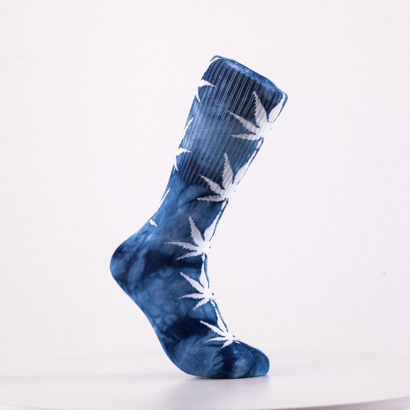 2022 High-quality Tie-dyed Maple Leaf Socks Long Fashion Weed Socks Men Skateboard Hiphop Socks Meias Women Couple Socks 1 Pairs