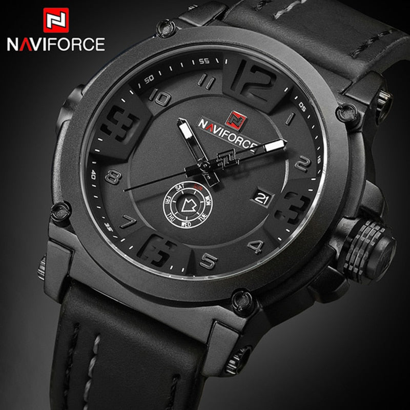 NAVIFORCE Mens Watches Top Brand Luxury Sport Quartz-Watch Leather Strap Clock Men Waterproof Wristwatch relogio masculino 9099