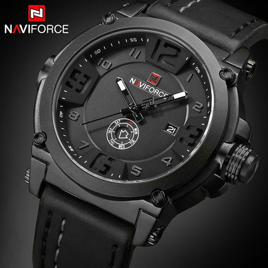 NAVIFORCE Mens Watches Top Brand Luxury Sport Quartz-Watch Leather Strap Clock Men Waterproof Wristwatch relogio masculino 9099