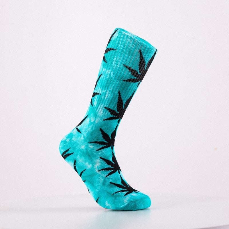 2022 High-quality Tie-dyed Maple Leaf Socks Long Fashion Weed Socks Men Skateboard Hiphop Socks Meias Women Couple Socks 1 Pairs