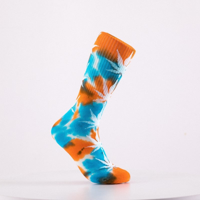 2022 High-quality Tie-dyed Maple Leaf Socks Long Fashion Weed Socks Men Skateboard Hiphop Socks Meias Women Couple Socks 1 Pairs