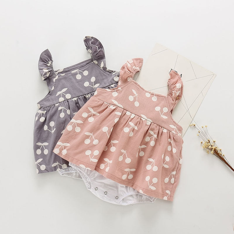 Humor Bear Summer Baby Clothes Brand New Rompers Clothing Fashion Cute Cherry Prints Kids Clothing+ Hat Toddler Girl dress