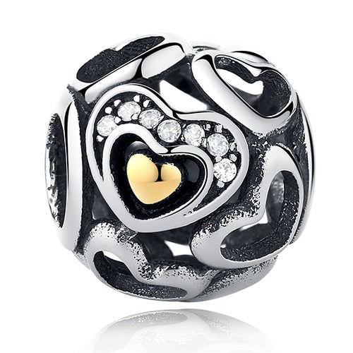 Fashion Rose Gold Tree Feather Heart Charms Beads Fit Original Bracelet Women 925 Sterling Silver Jewelry Accessories