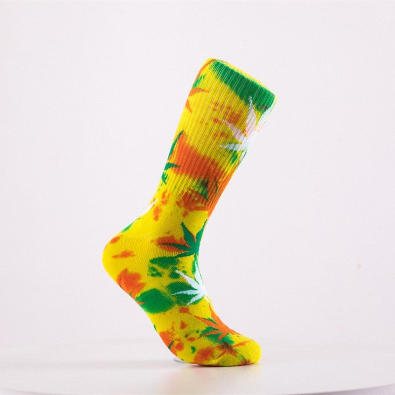 2022 High-quality Tie-dyed Maple Leaf Socks Long Fashion Weed Socks Men Skateboard Hiphop Socks Meias Women Couple Socks 1 Pairs