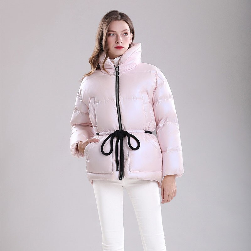 Casual Winter Down coat Women's Thick warm 2021 New Adjustable waist Female High collar Short Jacket Loose Outwear YNZZU 9O302