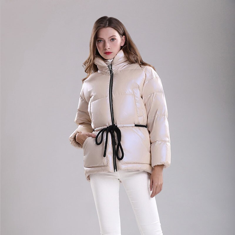 Casual Winter Down coat Women's Thick warm 2021 New Adjustable waist Female High collar Short Jacket Loose Outwear YNZZU 9O302