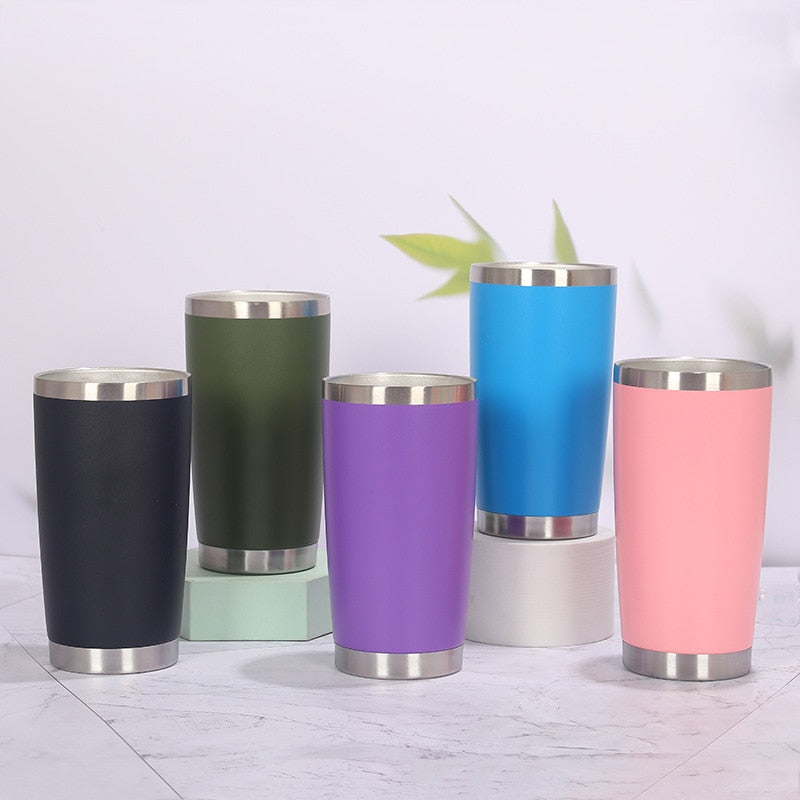 20oz Thermal Beer Mug Cups Stainless Steel Coffee Thermos Water Bottle Vacuum Insulated Leakproof With Lids Tumbler